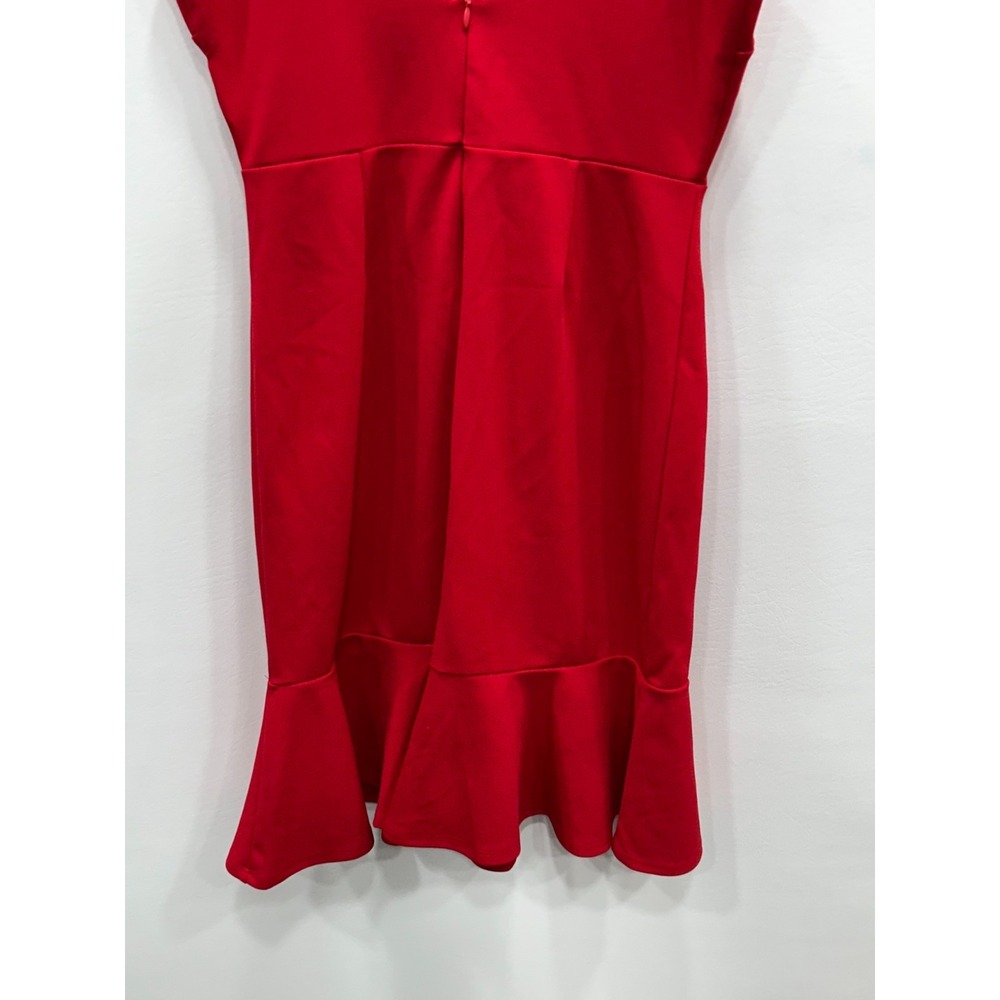 AQUA Ruffle Midi Dress Womens Size Medium Red Asymmetrical Strap Flounce Hem - Picture 6 of 10